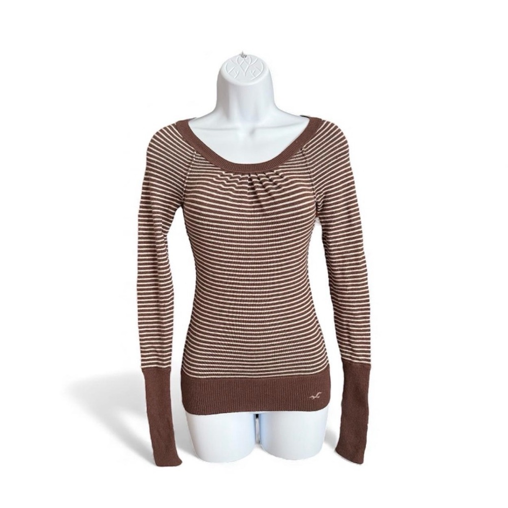 Rare Vintage Y2K Hollister Brown and Cream Striped Sweater Women’s Size XS